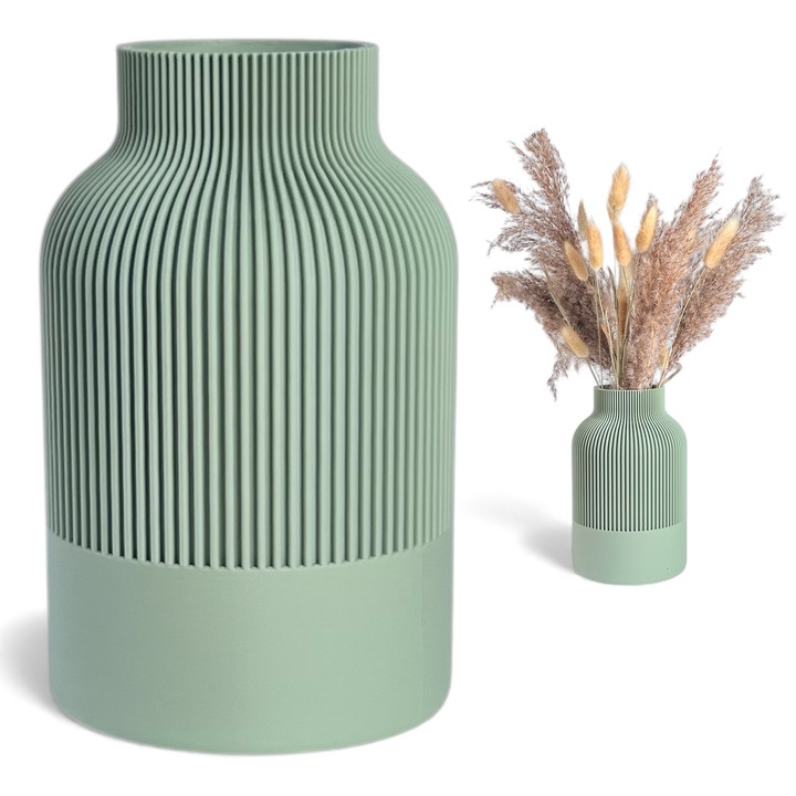 Vaza decorativa KAJAWIS Boho/Japandi, verde rezeda, 17.5x11cm, rezistenta