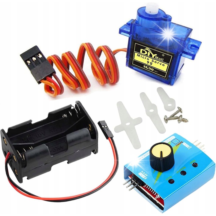 Servomotor SG90 9g, tester RC, piese mecanice robotice