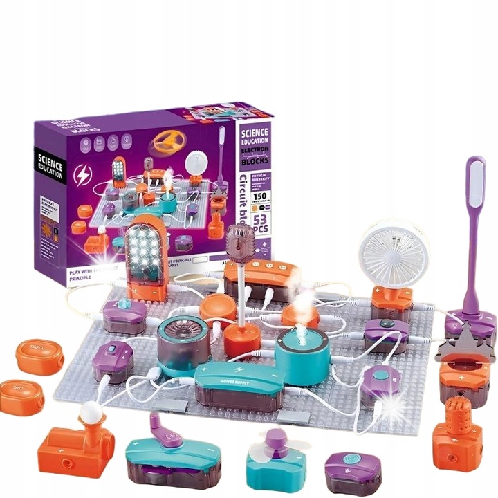 Set educational VATOS Micul Electronic, 45 piese, 100+ experimente electrice, instructiuni colorate, pentru copii 3-12 ani