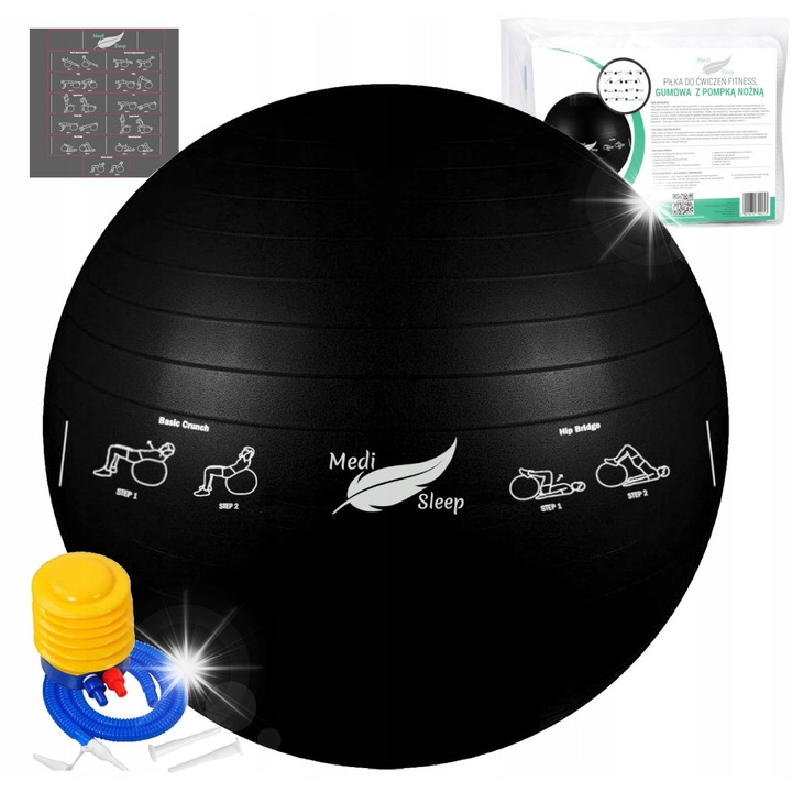 Minge fitness, Medi Sleep, 65cm, set cu pompa, neagra