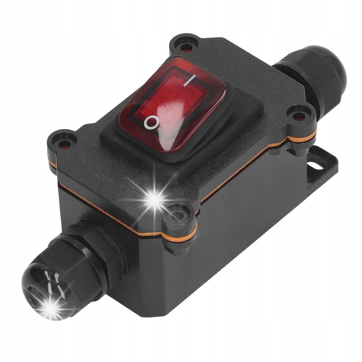 Világító vonalkapcsoló, 25A, 250V, vízálló, 4 tűs, PG9, fekete