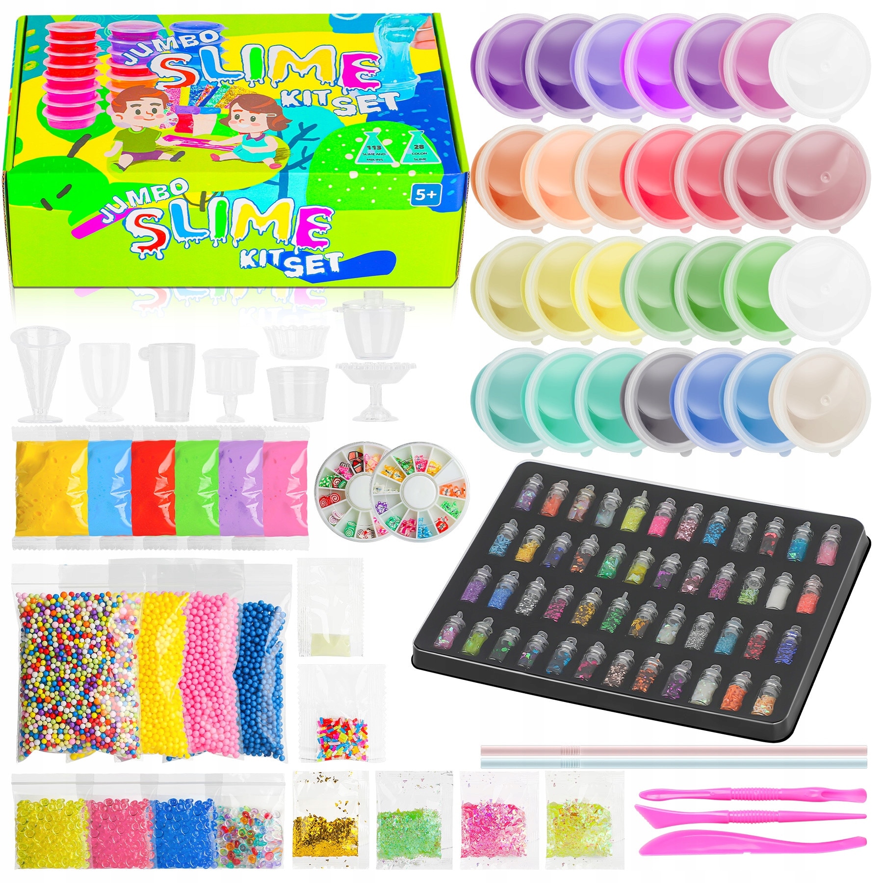 ❤MILKSLIME❤ Set 120 piese slime, 24 culori, 48 sticle sclipici, 6 culori lut