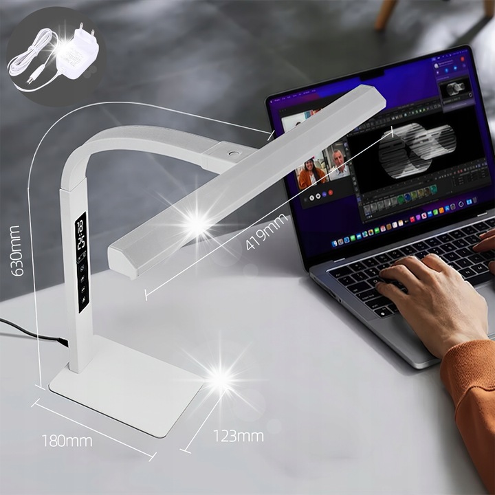 Lampa inteligenta cu tehnica Pomodoro, alb-gri, 12W, 3000-6000K, 630x419mm