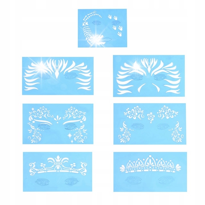 Set 7 sabloane pentru pictura pe fata, flori si fluturi, 21x17x1 cm