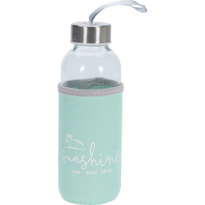 Бутилка за вода Excellent Houseware, стъклена, 6x19 см, 400 мл, лакирана