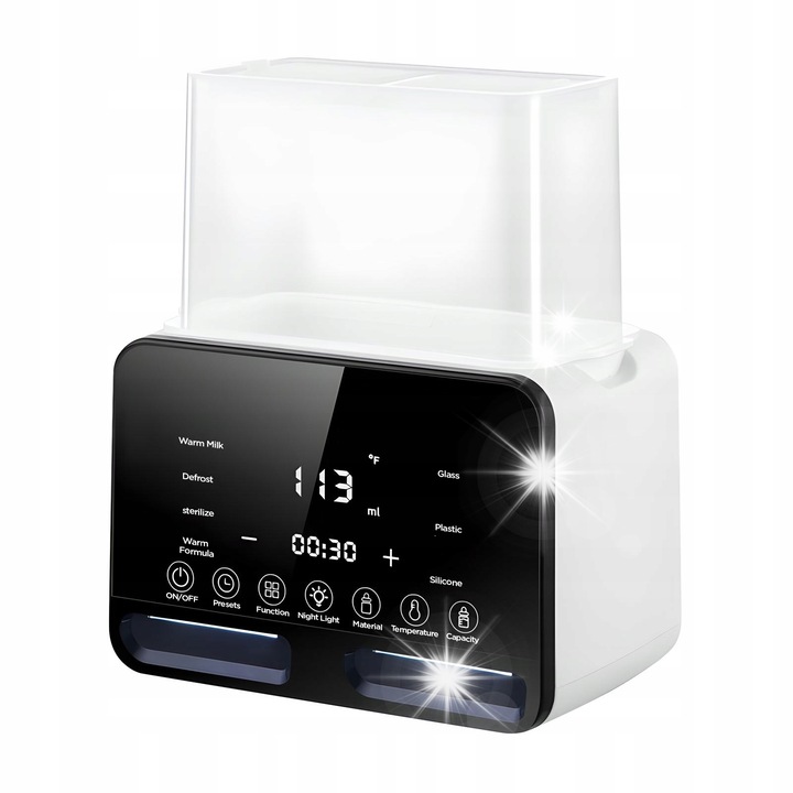 Incalzitor pentru biberon, HDeye 5 in 1, sterilizator, control temperatura, 19x12x24cm, alb/negru