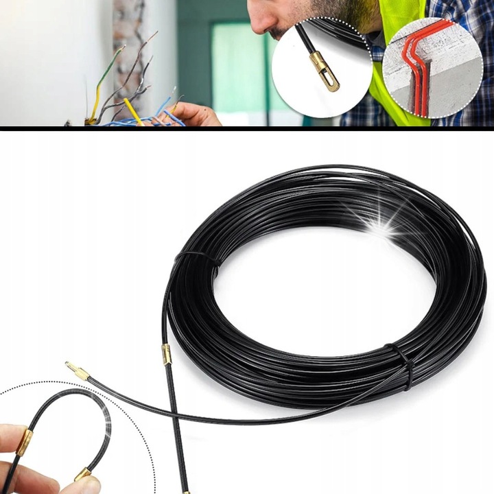 Kábelhúzó zsinór, 4mm, 30m, nylon, fekete