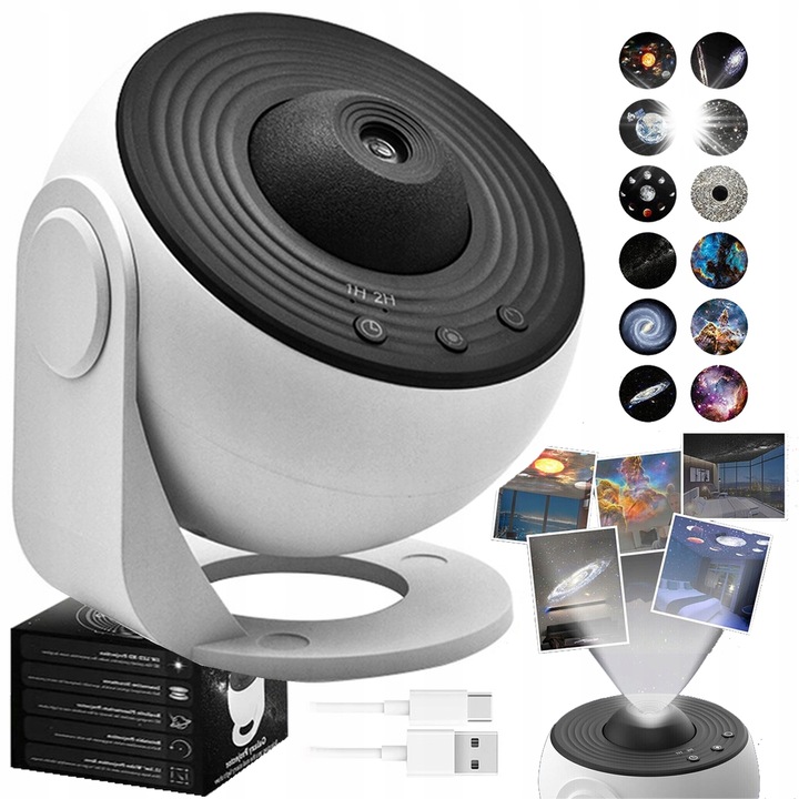 Lampa de veghe copii, proiectie 12 scenarii, rotire 360°, alb, 108x109x112mm