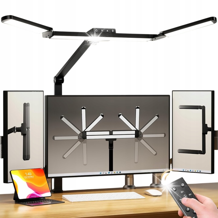 Lampa LED pentru birou cu 3 brate, 182 LED-uri, 2400 lm, neagra, dimensiuni 85cm
