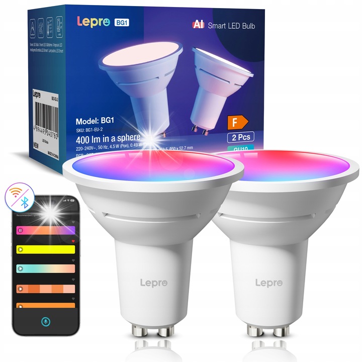 Комплект 2 LED крушки GU10 4.5W 400LM RGB CCT Smart WiFi с гласов контрол