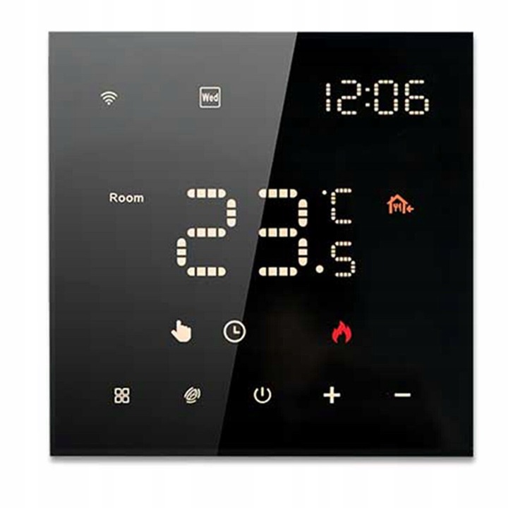 Termostat 3A, Tuya, incalzire apa, negru, 86x86x14mm, set complet