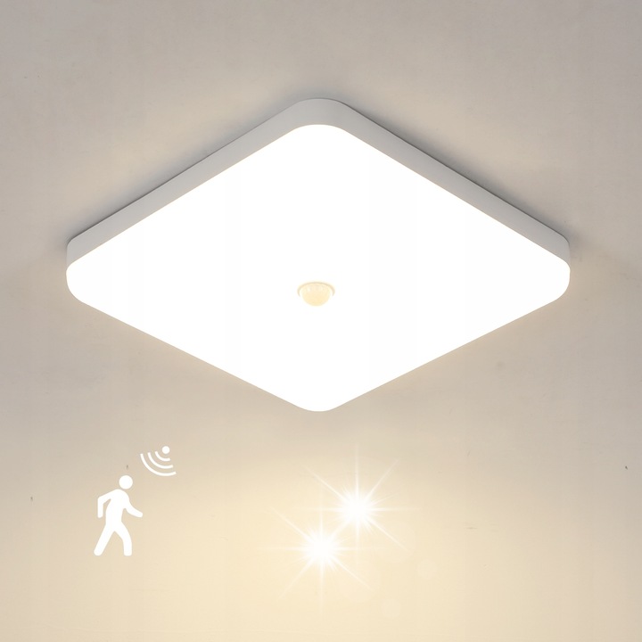 Плафон LED Tealight, 30W, 4500K, със сензор за движение, квадратен