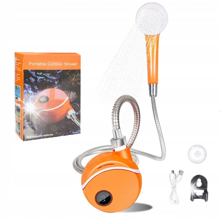 Pompa de dus portabila, set camping, 2200mAh, 1,5m furtun, 4-5l/min, incarcare USB