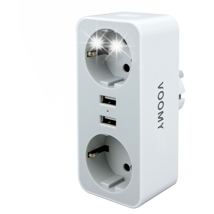 Gniazdo Electric rozgaleznik VOOMY, 2 gniazdka, cu uziemienie, alb