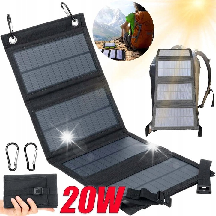 Panel solar pliabil 20W, impermeabil, dimensiuni 480x185mm, USB