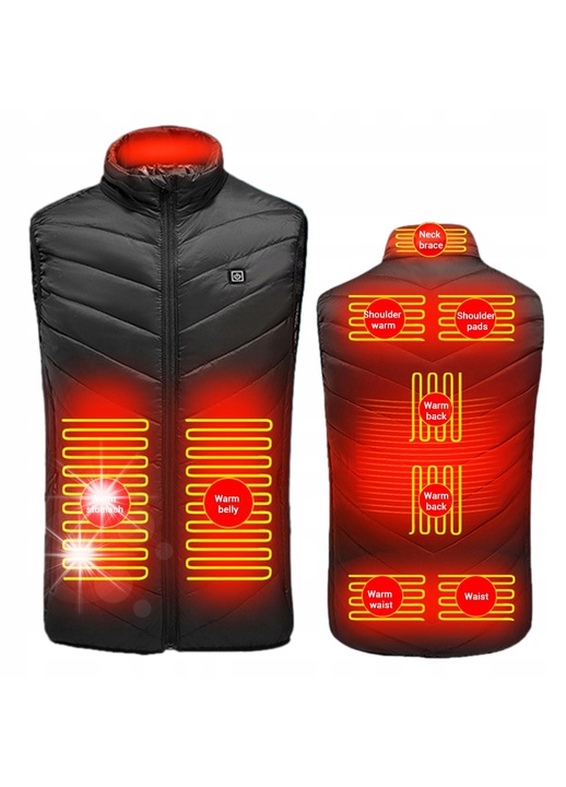 Vesta de incalzire barbati, tip slim, 3 zone de incalzire, neagra, poliester, L INTL
