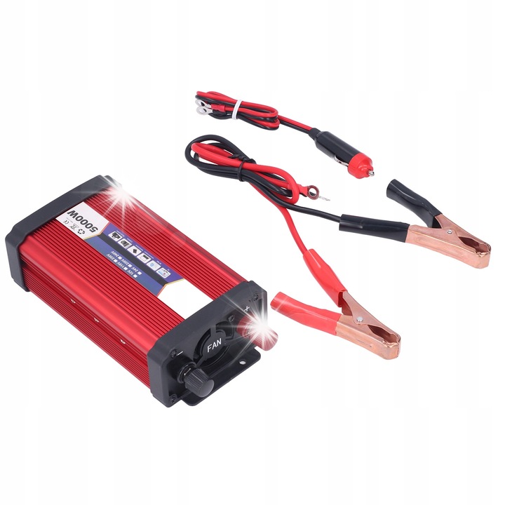 Инвертор за кола 5000W, 12V-220V, 1000W непрекъснат, защита от пренапрежение, пълен комплект