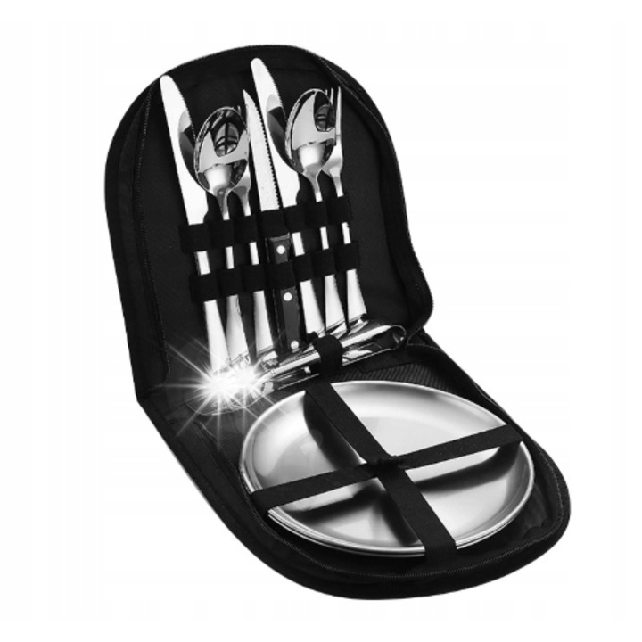 Set picnic 2 persoane, ustensile din inox, etui textil, 24x4x24cm