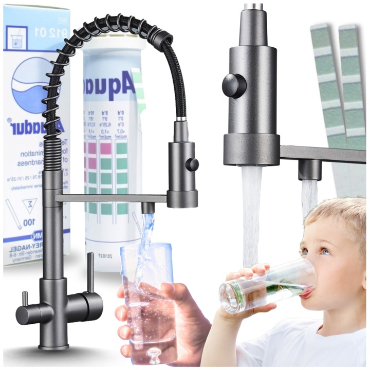 Ari SolidSpring konyhai csaptelep, 3 utas, flexibilis kifolyócső, grafit