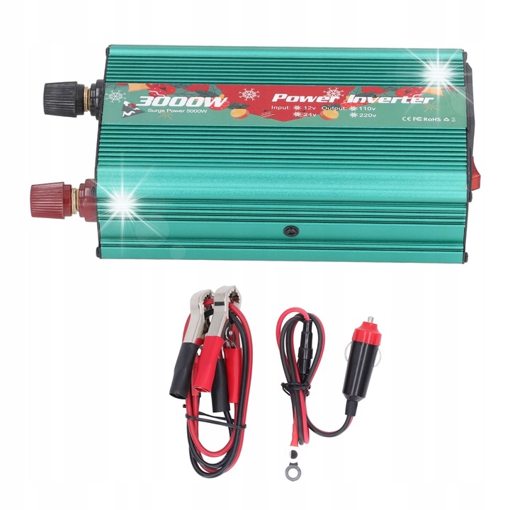 Invertor DC12V la AC220V 3000W, aluminiu, 1 priza AC si 1 port USB