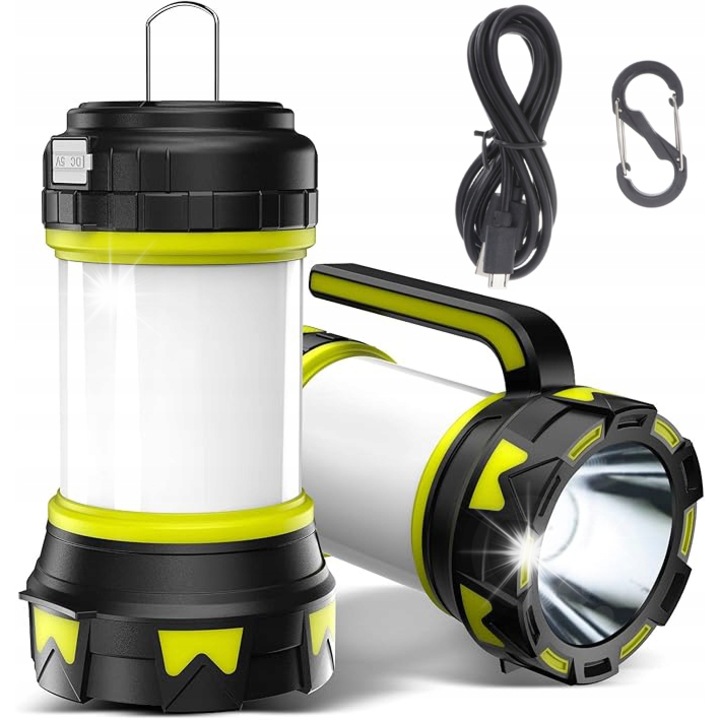 LED фенер за къмпинг 1200 лумена, функция powerbank, водоустойчив, 8.1x8.1x16.5см, пълен комплект