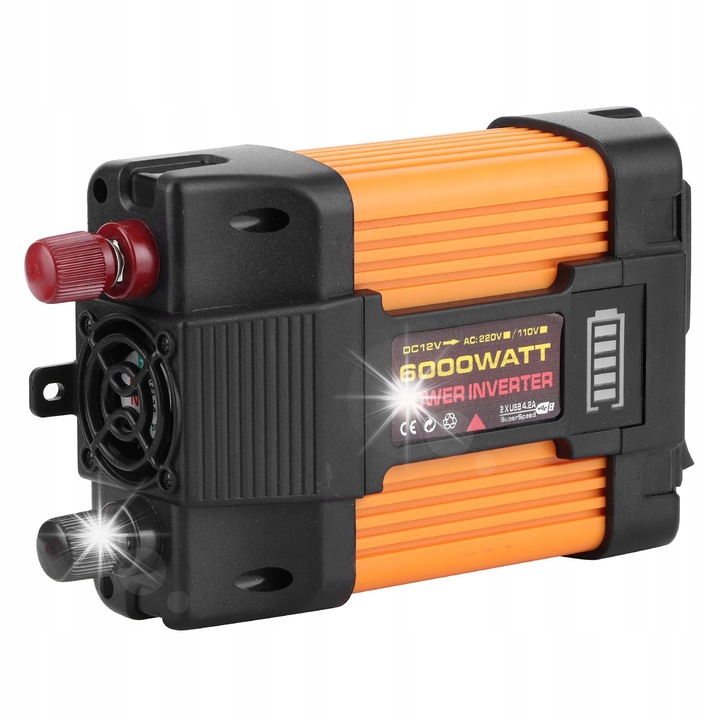 Inversor auto 6000W, 500W continuu, 2 porturi USB, DC12V-AC220V, multicolor