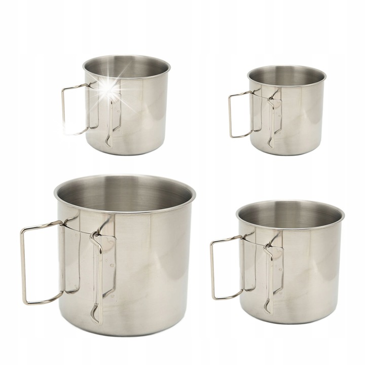 Set 4 cani Camping, Stal Inoxidabila, Capacitati Diverse, Design Compact, 250-775 ml