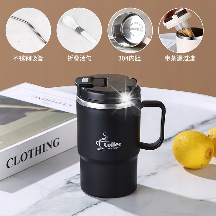 Set cani termos din inox cu capac, infuzor de ceai, design anti-stropire, 8.8x12cm