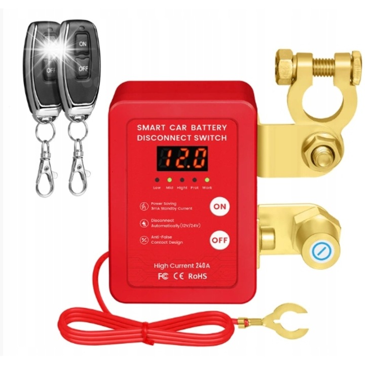Dispozitiv de deconectare automata a acumulatorului 12V 240A cu 2 telecomenzi
