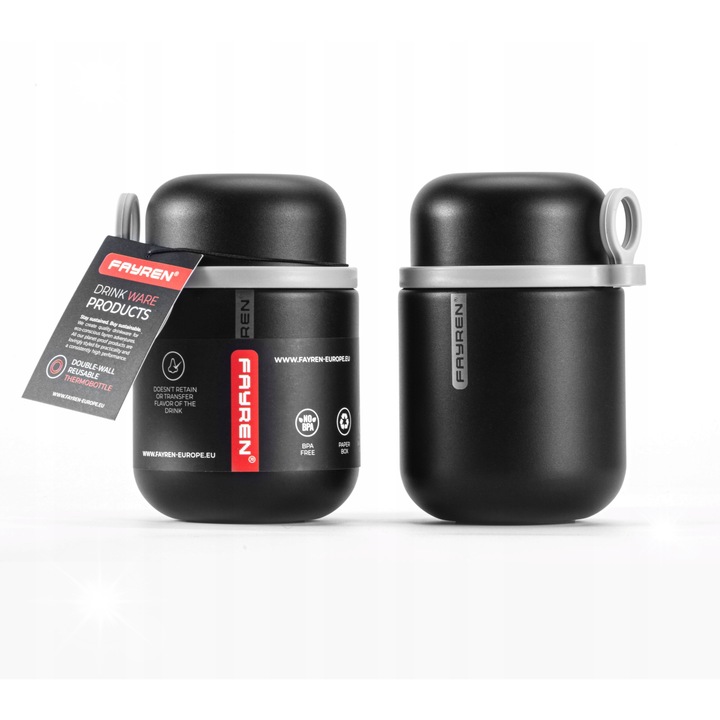 Termos obiadowy Brum 500ml, inox 304, cu 2 capace, maner silicon, izolare termica