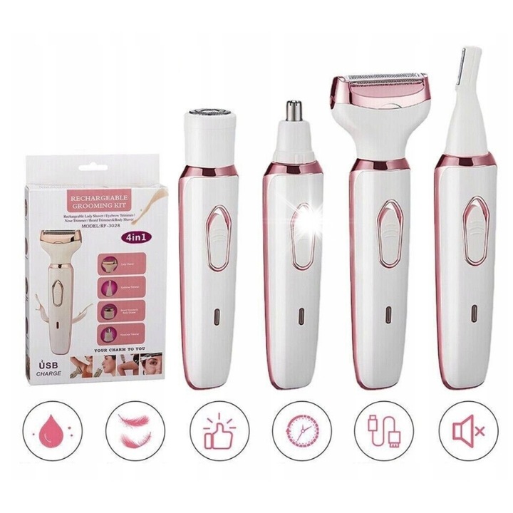 Epilator 4 in 1, bikini, picioare, subrat, incarcare USB
