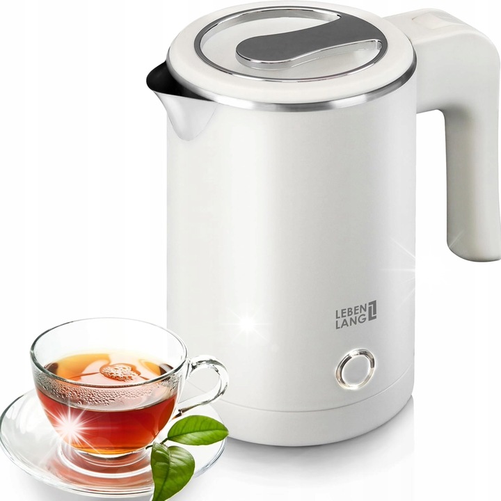 Малък туристически електрически чайник 0,5L LBL2319, инокс, 600W, бял, размери 17,5x11,6x17,2cm
