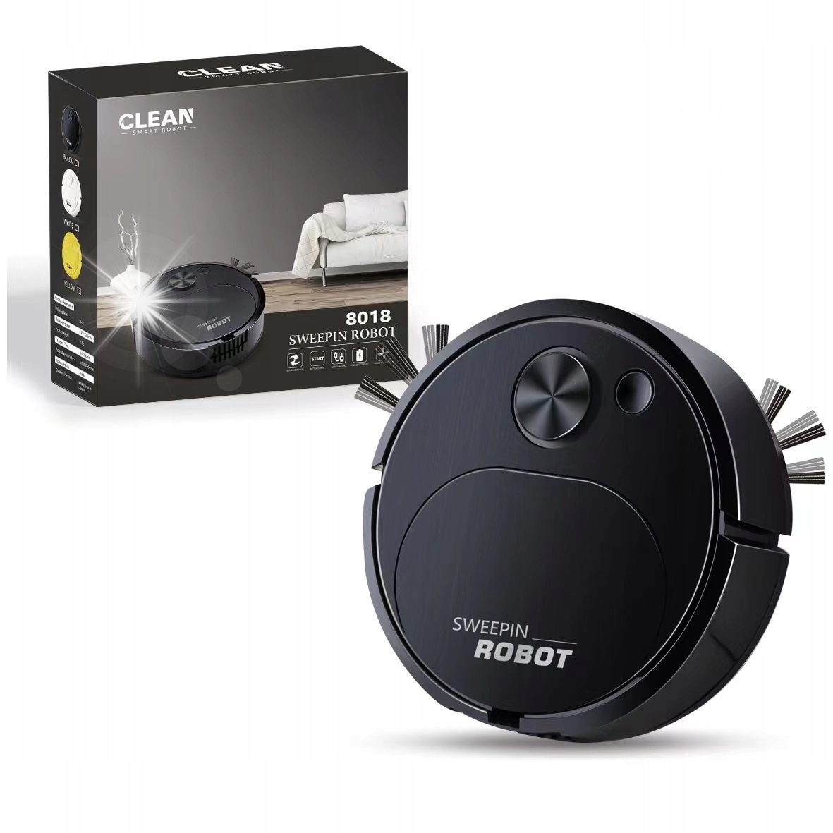 Aspirator robot 3 în 1, Negru, 16,5cm, cu mop, putere mare de aspirație