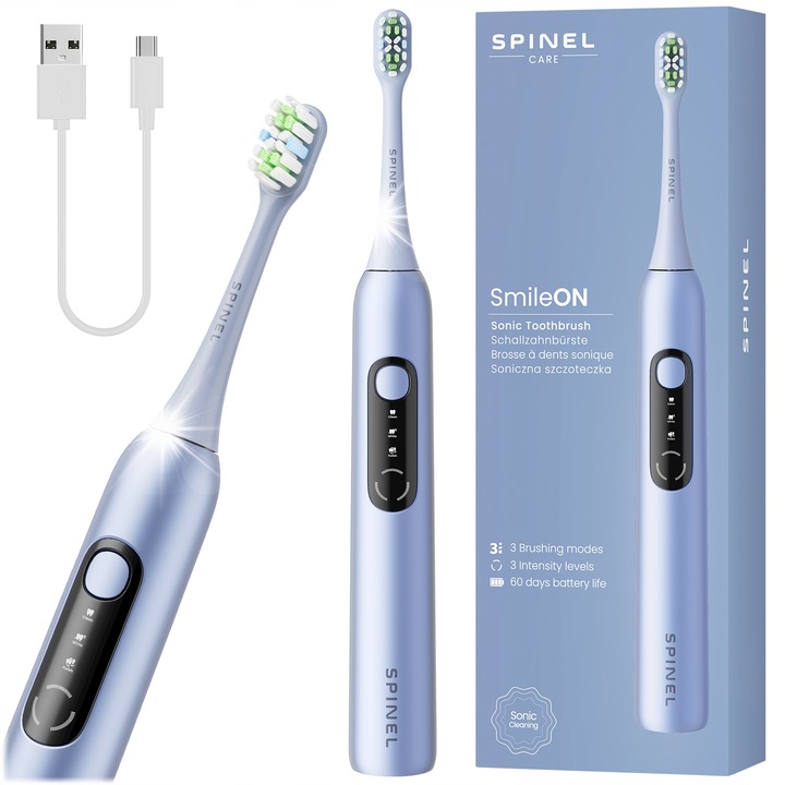 Spinel Care SmileON elektromos fogkefe, 3 mód, USB-C, 60 napos üzemidő, kék