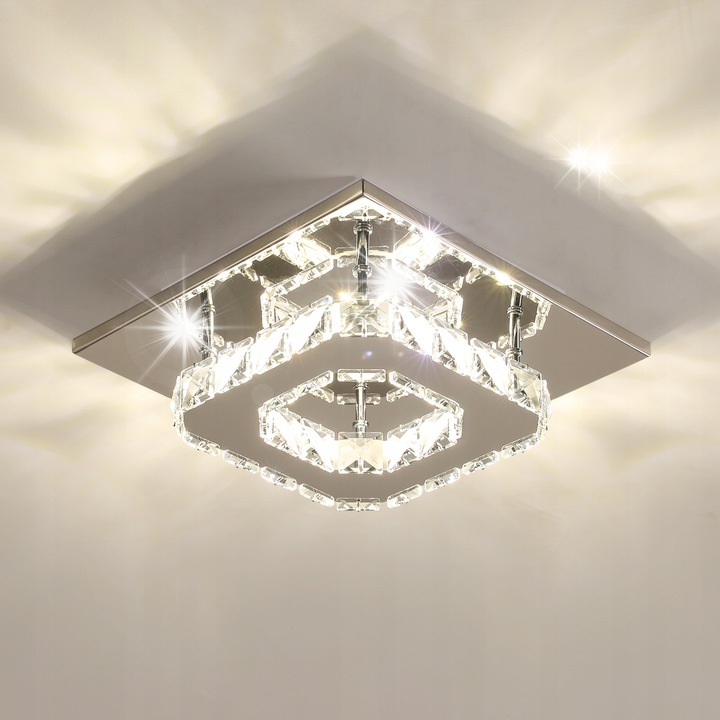 LED плафон Comely, квадратен, 12W, 4500K, прозрачен кристал, 20x20x8см, включен комплект