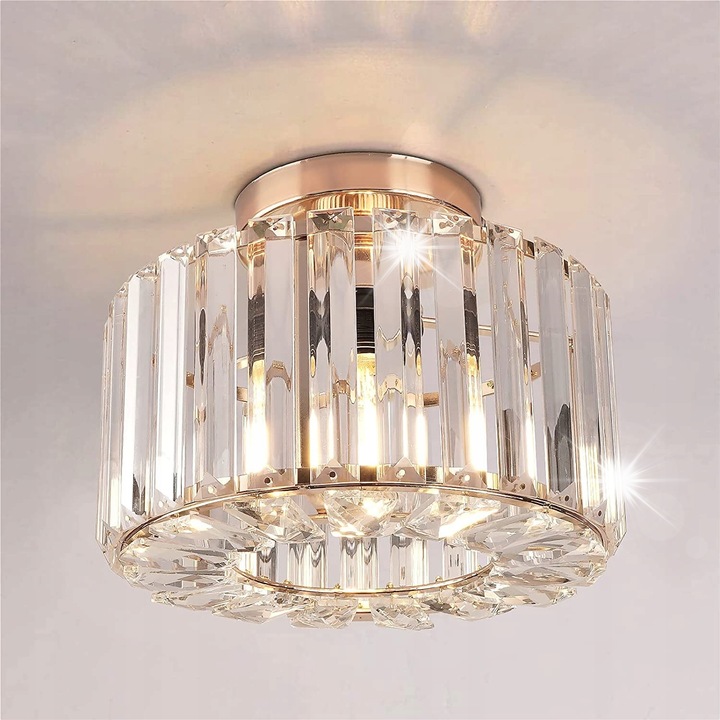 Модерен кристален полилей със златна рамка E27, 23x23x19см, за хол