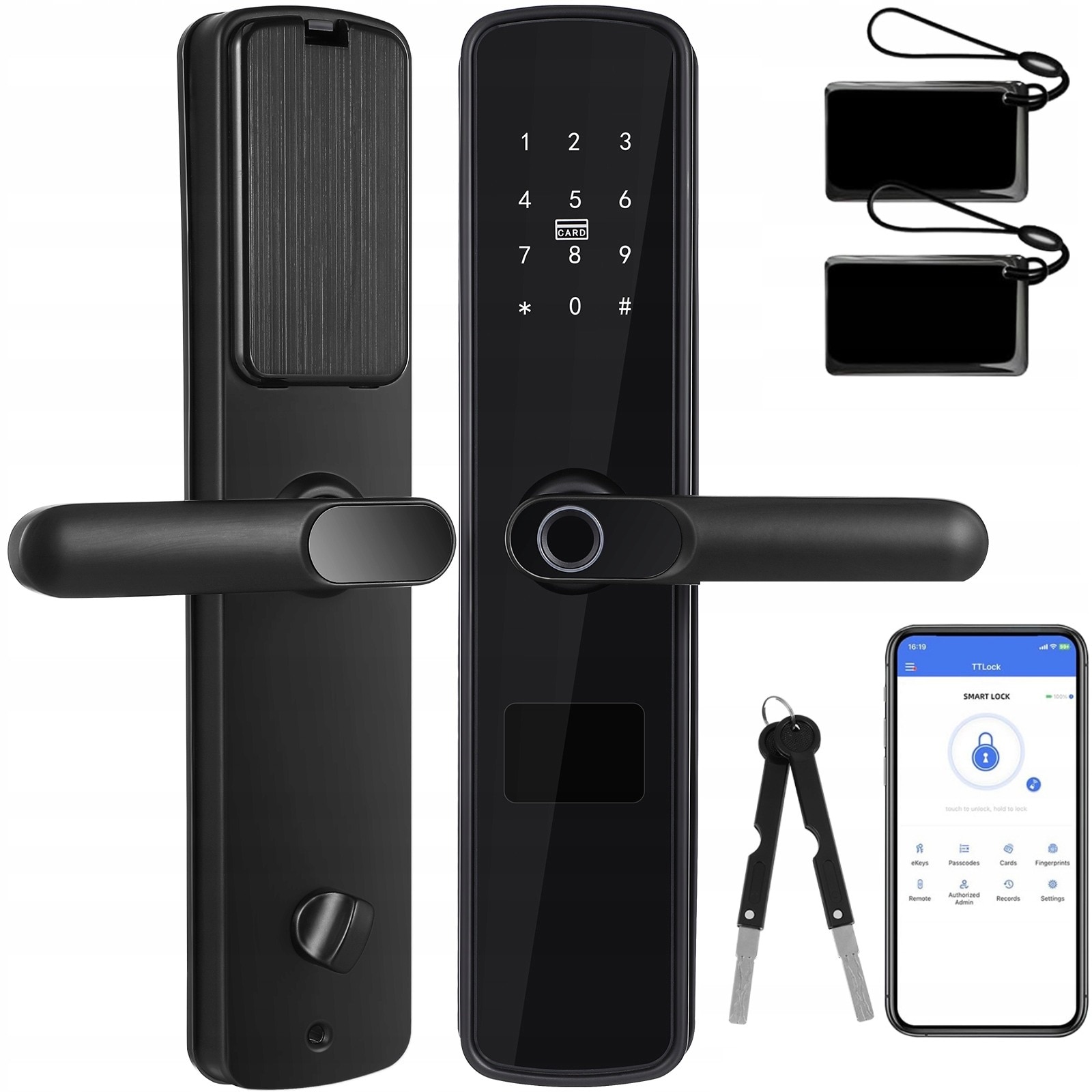 Broasca electronica pentru usa, cod de acces si amprenta, set complet, negru