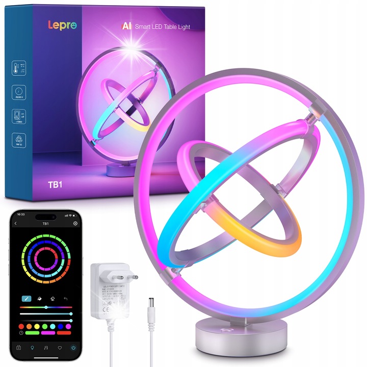 Lampa Smart TB1, Lepro, iluminare ambientala, sincronizare muzicala, control vocal, argintie, 22.4x30x33cm