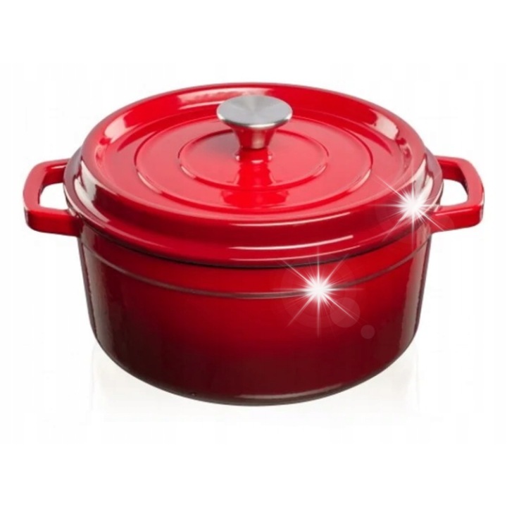 Емайлирана чугунена тенджера, 3.5л, червена, комплект за скара и фурна