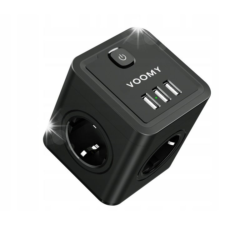 Prelungitor Voomy Split X4, 4x EU, 3x USB-A, 4000W, 91,5x96x91,5mm, negru