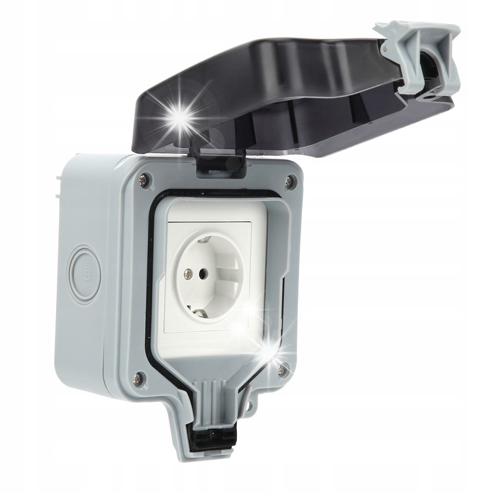 Priza exterioara, 250V, material plastic, design fara gauri, rezistenta la temperaturi ridicate