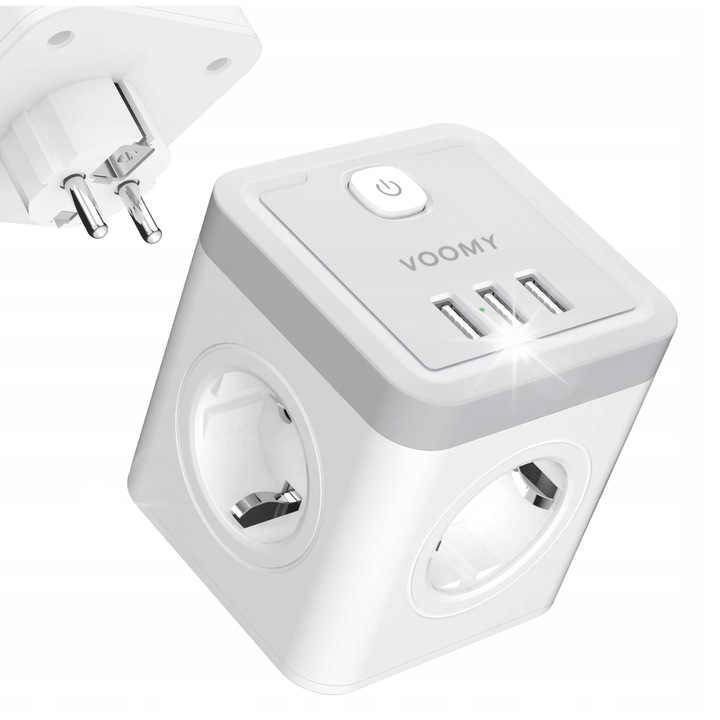 Prelungitor electric, 3x USB-A, VOOMY, alb, 4x priza