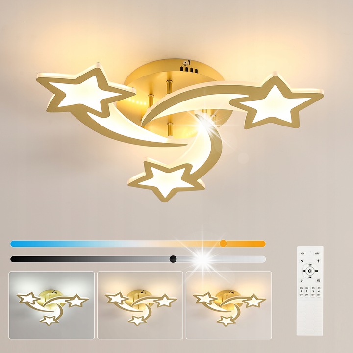 Plafon LED GOECO, modern, zlat, 30W, 51x51x9cm, cu telecomanda