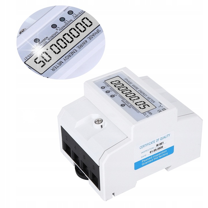 Contor de energie electrica, 80A, 3x220/380V, montaj pe sina DIN, LCD