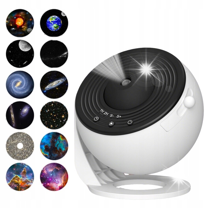 Proiector Galaxie 13 in 1, proiectie HD, rotativ 360°, alb-negru, 11,2x10,9x10,8cm