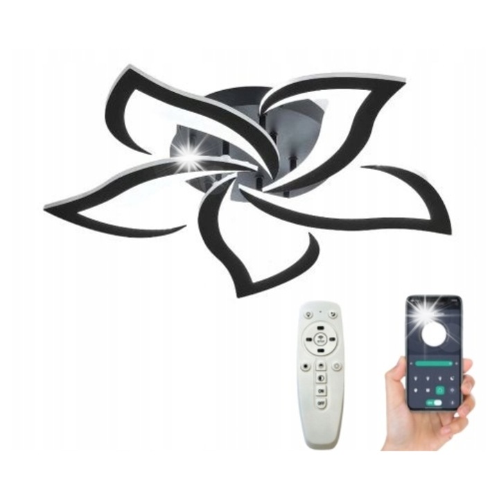 LED плафониера Comely, модерен дизайн, 5 източника на светлина, 3000K-6500K, черна, 60x60x8см