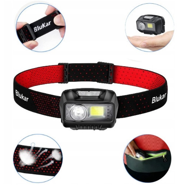 Челен фенер Blukar, LED, 8 режима на осветление, USB зареждане, водоустойчив, 1200 mAh