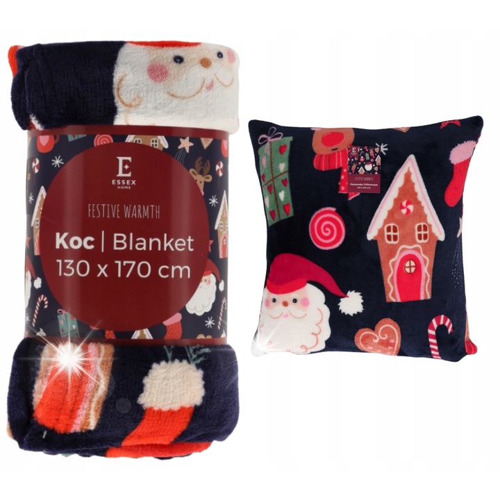 Set patura cu 2 perne, Essex, poliester, 130x170cm, multicolor