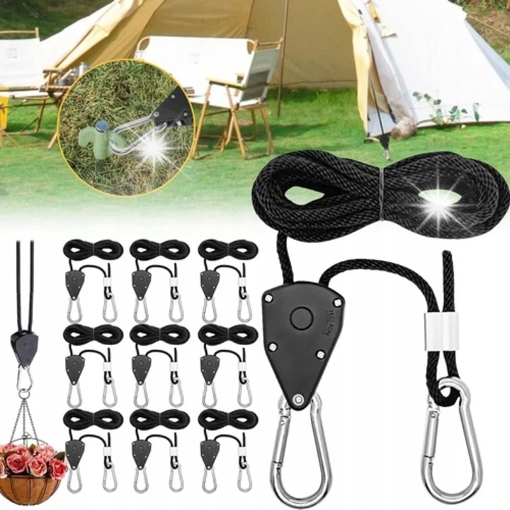 Set 10 bucati sfoara cu mecanism de blocare, 2m, capacitate 68kg, negru