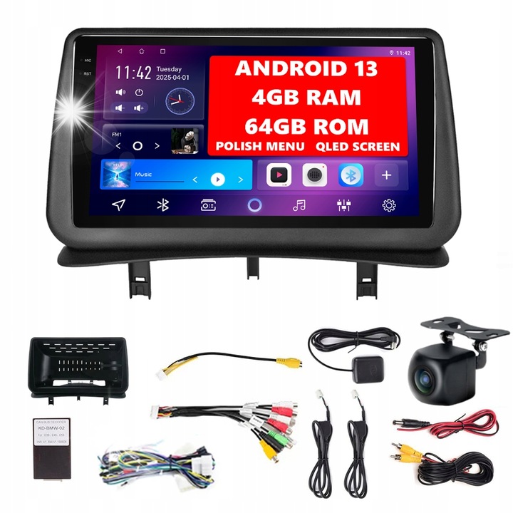 Rádió autó Android 13, 9 hüvelykes, 4GB RAM, 64GB ROM, GPS, Bluetooth, tolatókamera, Renault Clio 3 2005-2014-hez